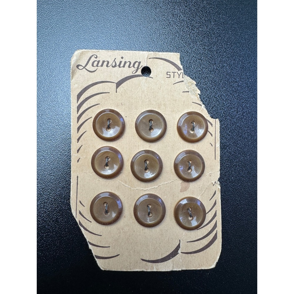 Vintage Lansing‎ Styles Brown Sewing Buttons 9 Pc Card Craft